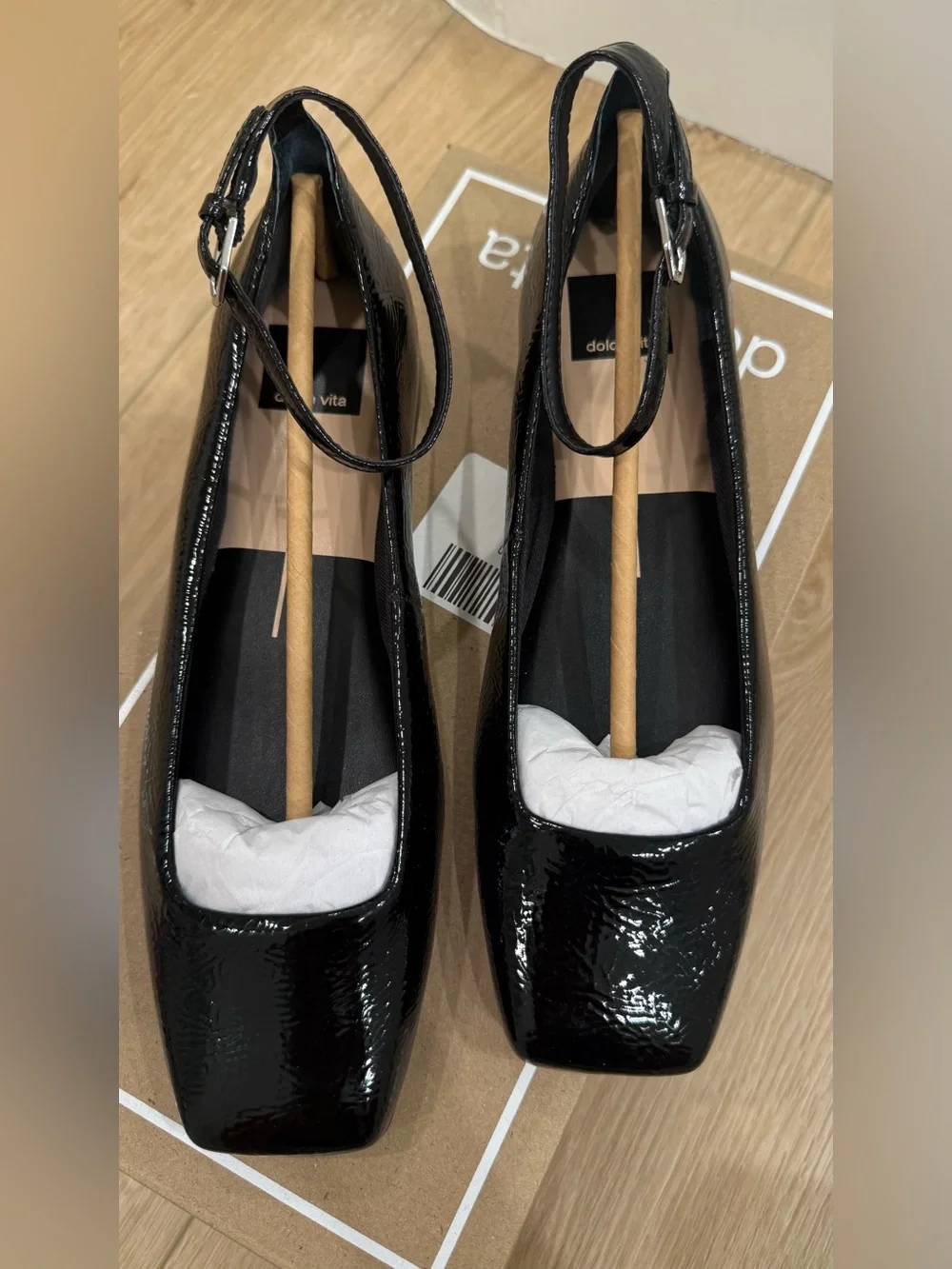 Ashya Ballet Flats Midnight Crinkle Patent - Midnight Black
